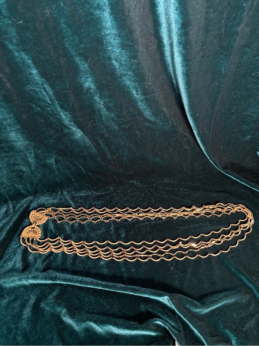 Gold Five-Strand Wavy Link Long Necklace - Picture 4 of 5